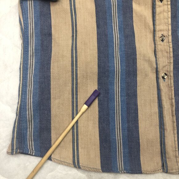 Vintage Northwest Territory Mens L Flannel Shirt Long Sleeve Blue Tan Stripe - Picture 5 of 16